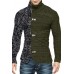 Men's Color Matching Leather Button Long-sleeved Knitted Cardigan