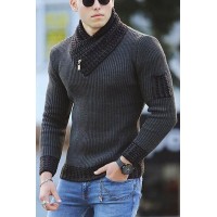 Men's Scarf Sweater Knitting Joint Long-sleeved Sweater