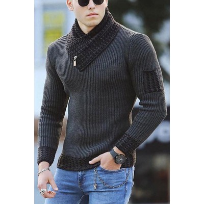 Men's Scarf Sweater Knitting Joint Long-sleeved Sweater