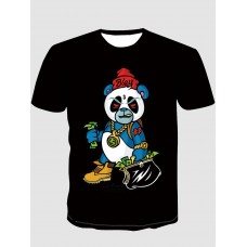 Casual O Neck Cartoon Print Black Men T-shirt