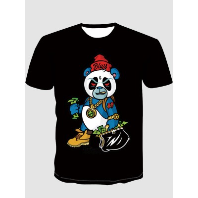 Casual O Neck Cartoon Print Black Men T-shirt