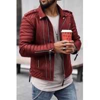 Men's Thickened Lapel Clothing Chain Color Leather Jacket